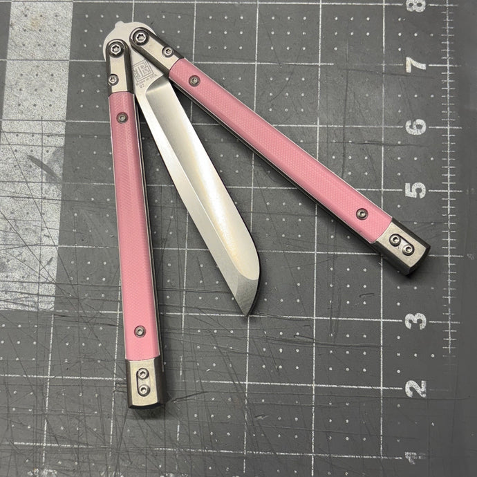 Revolution v2  Hand-ground D2 blade - Pink G10 inserts