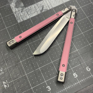 Revolution v2  Hand-ground D2 blade - Pink G10 inserts